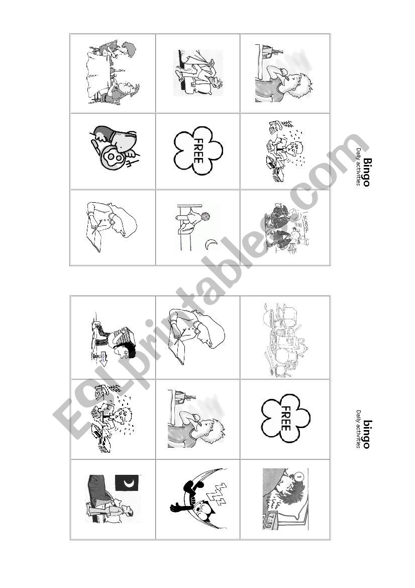 Bingo daily activities worksheet