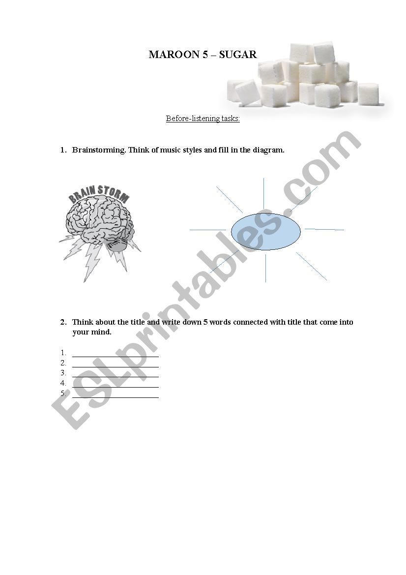 MAROON 5 - SUGAR SONG WORKSHEET