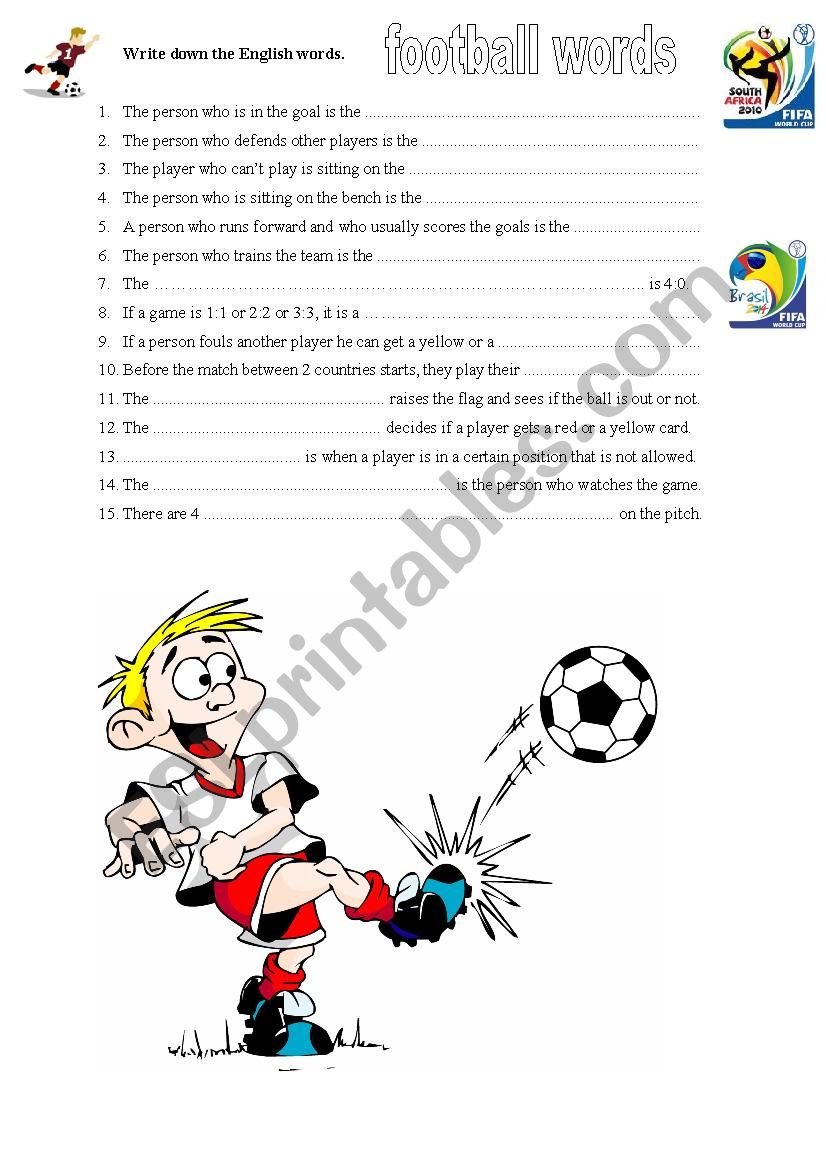 football (soccer) vocabulary worksheet 