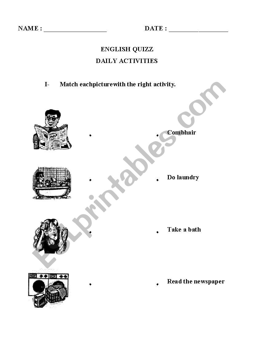 Actions English Quizz worksheet
