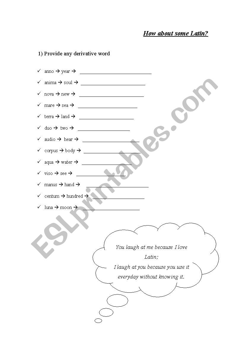 How about some Latin roots? worksheet