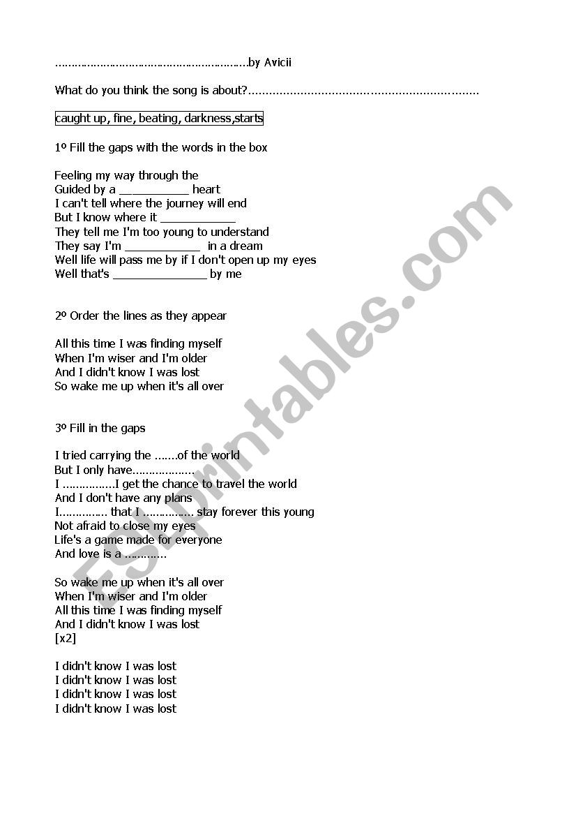 Wake me up - ESL worksheet by NoeG