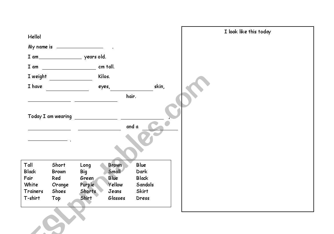 Self description worksheet