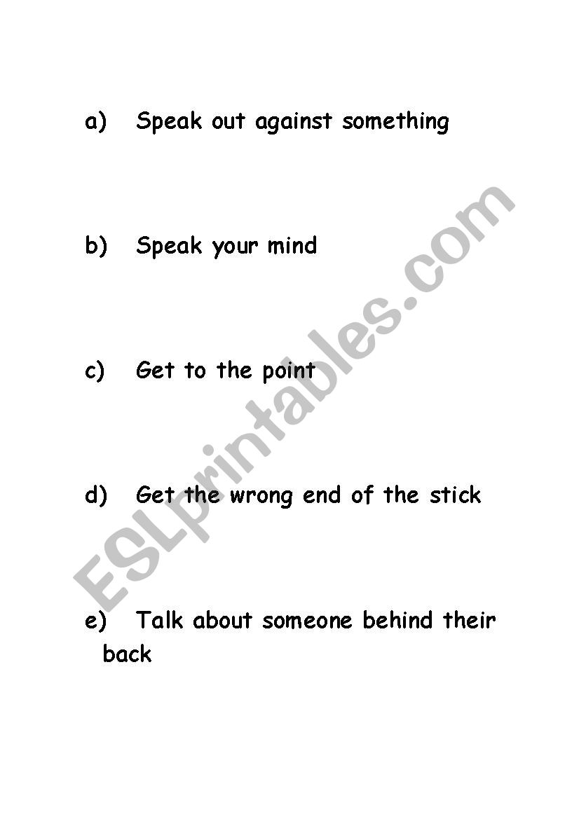 Idioms connected with speech worksheet