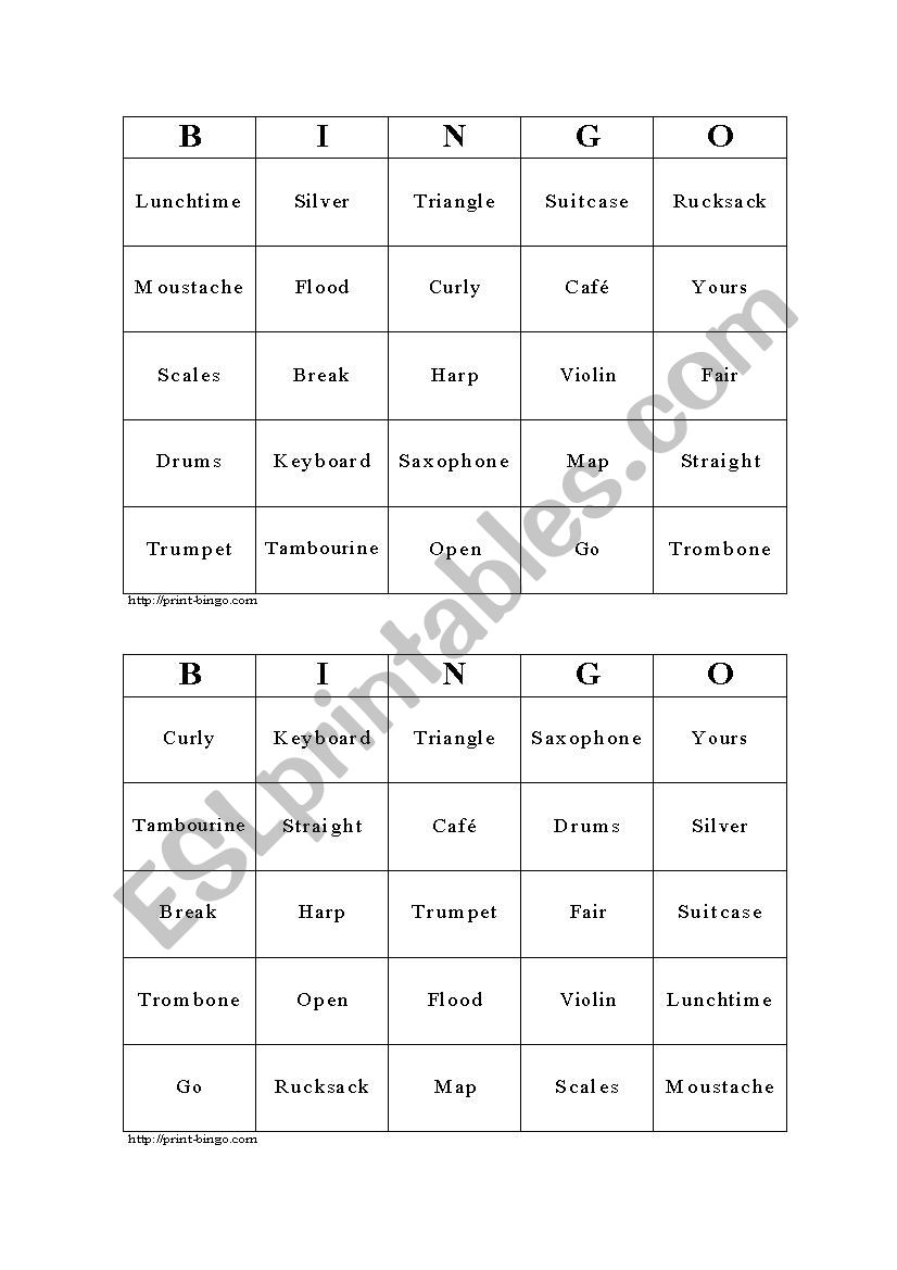 Bingo Game for Music worksheet