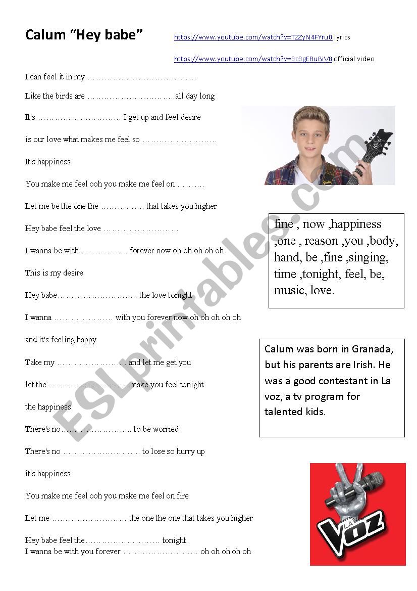 Song by Calum worksheet