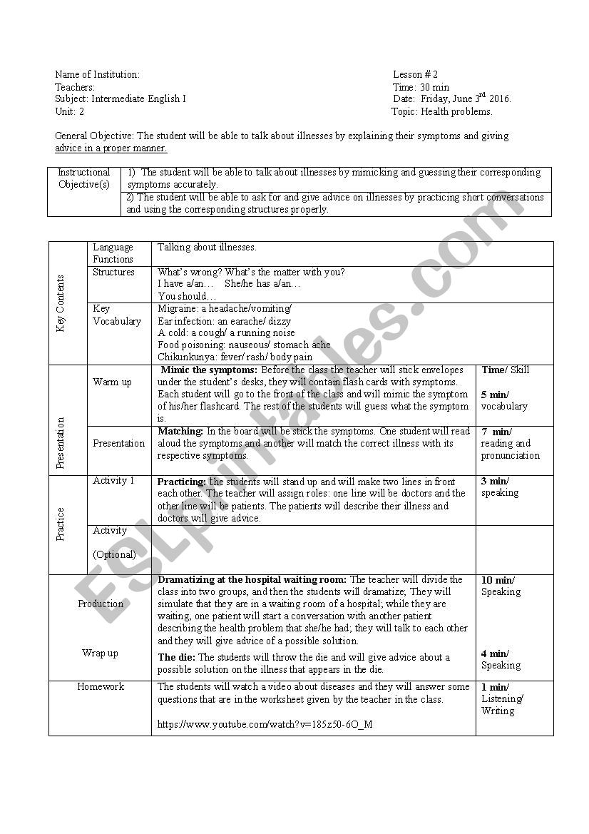 talking about illnesses worksheet