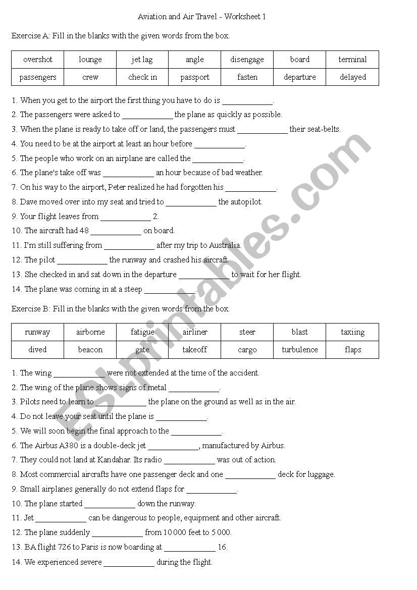 Aviation and Air Travel - Worksheet 1 - ESL worksheet by falco