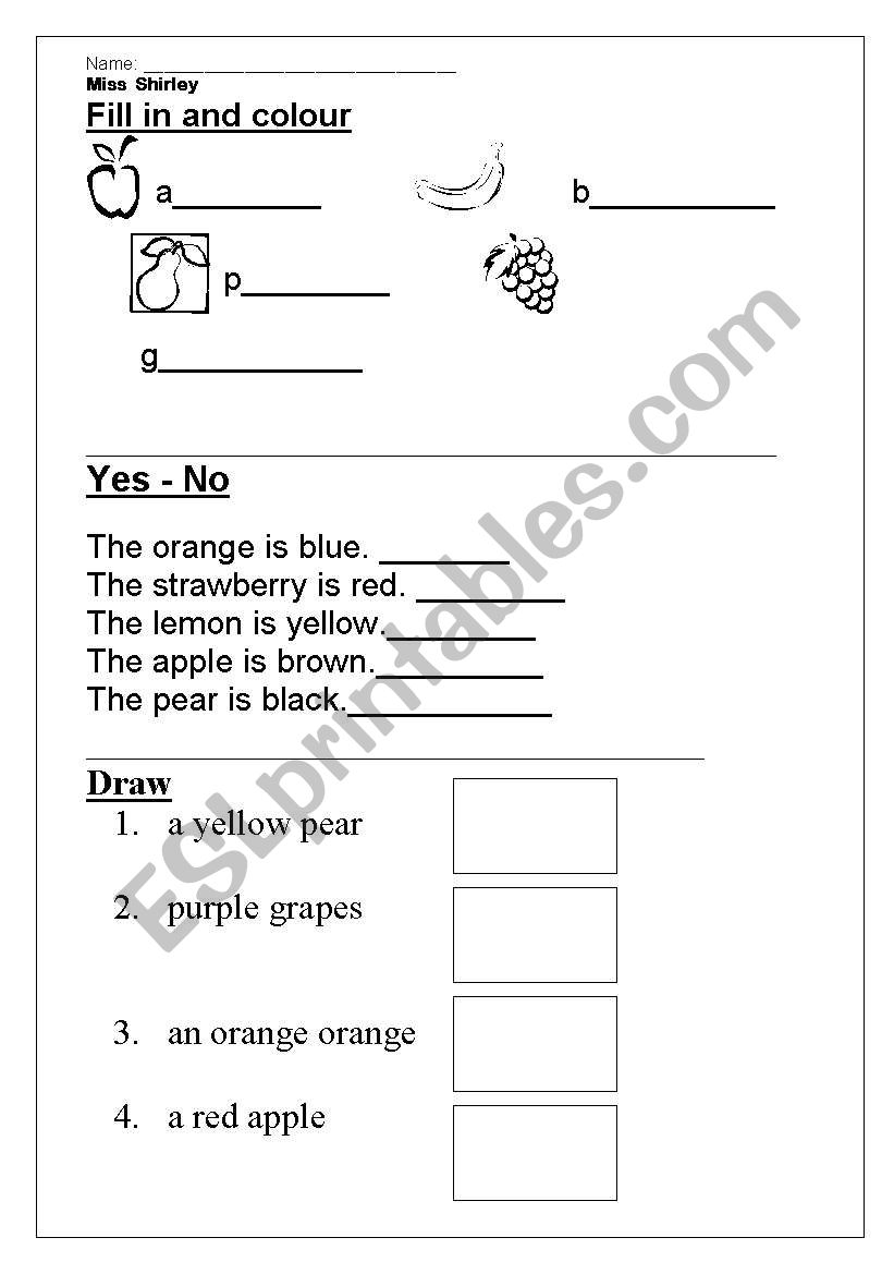 Fruit and colours worksheet