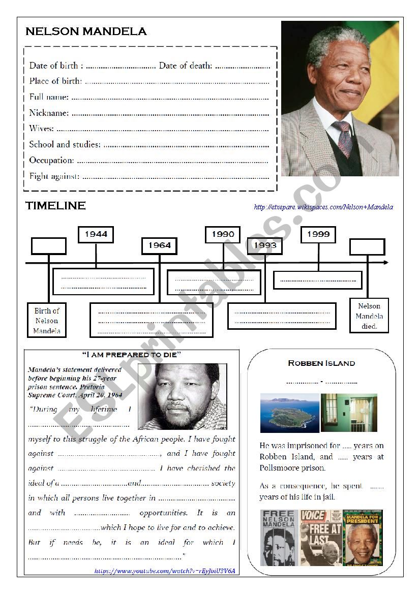 Nelson Mandela Free Printable Worksheets