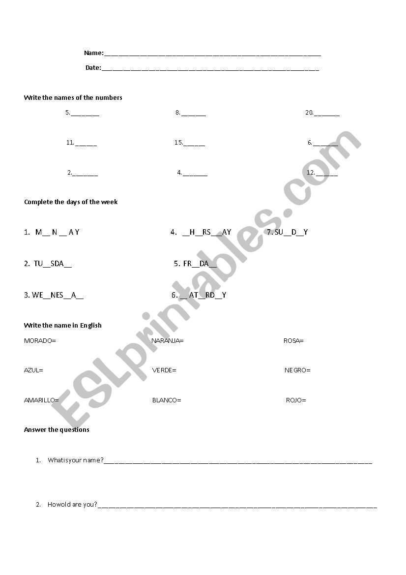 test  worksheet