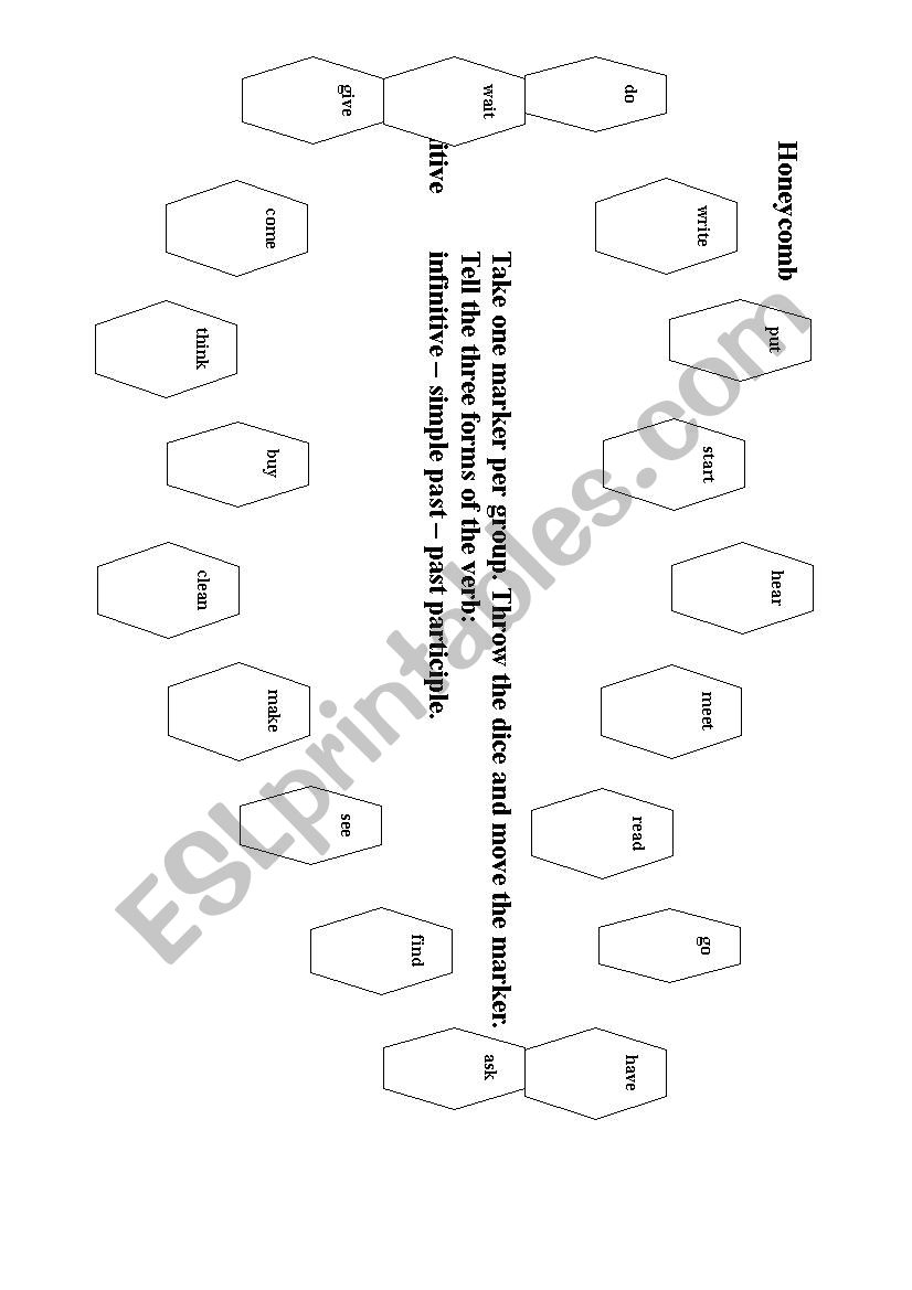 Honeycomb - Verbs worksheet