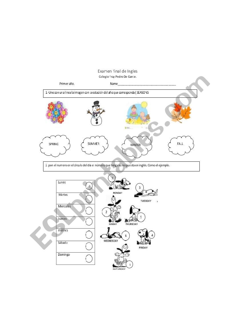 months worksheet