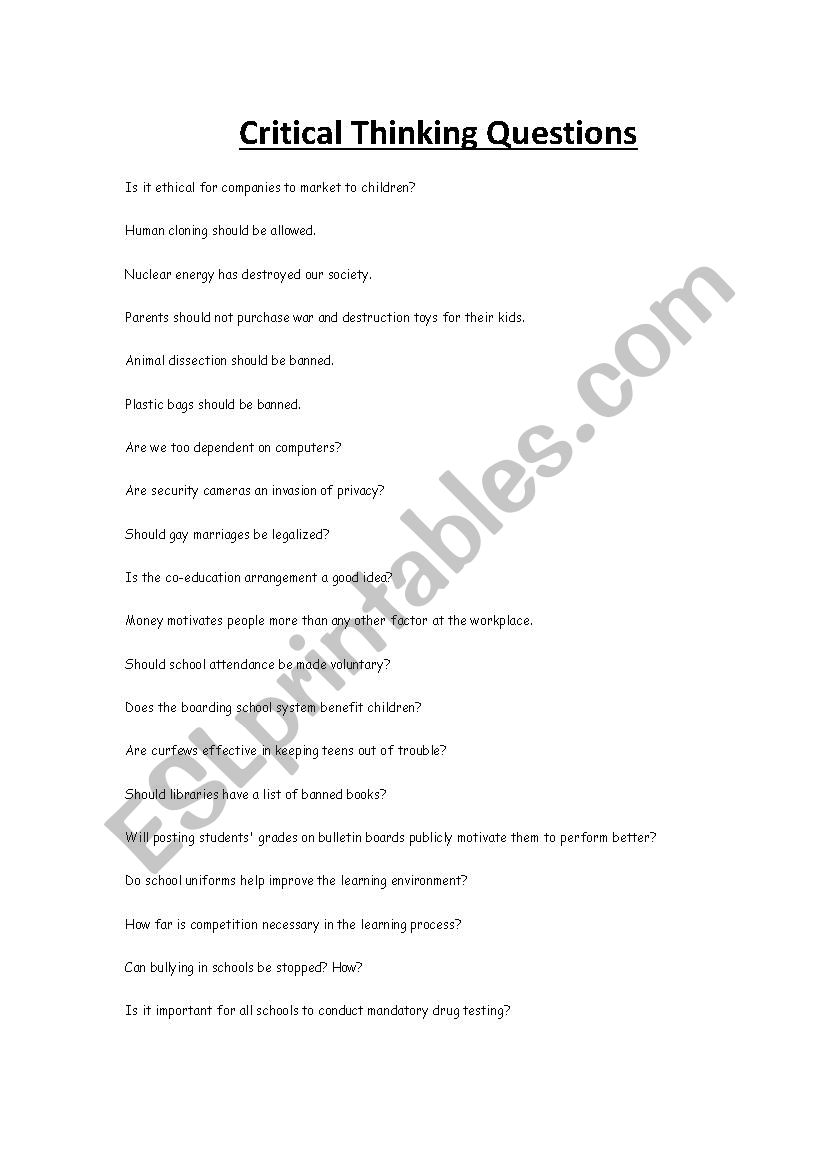 critical thinking questions worksheet