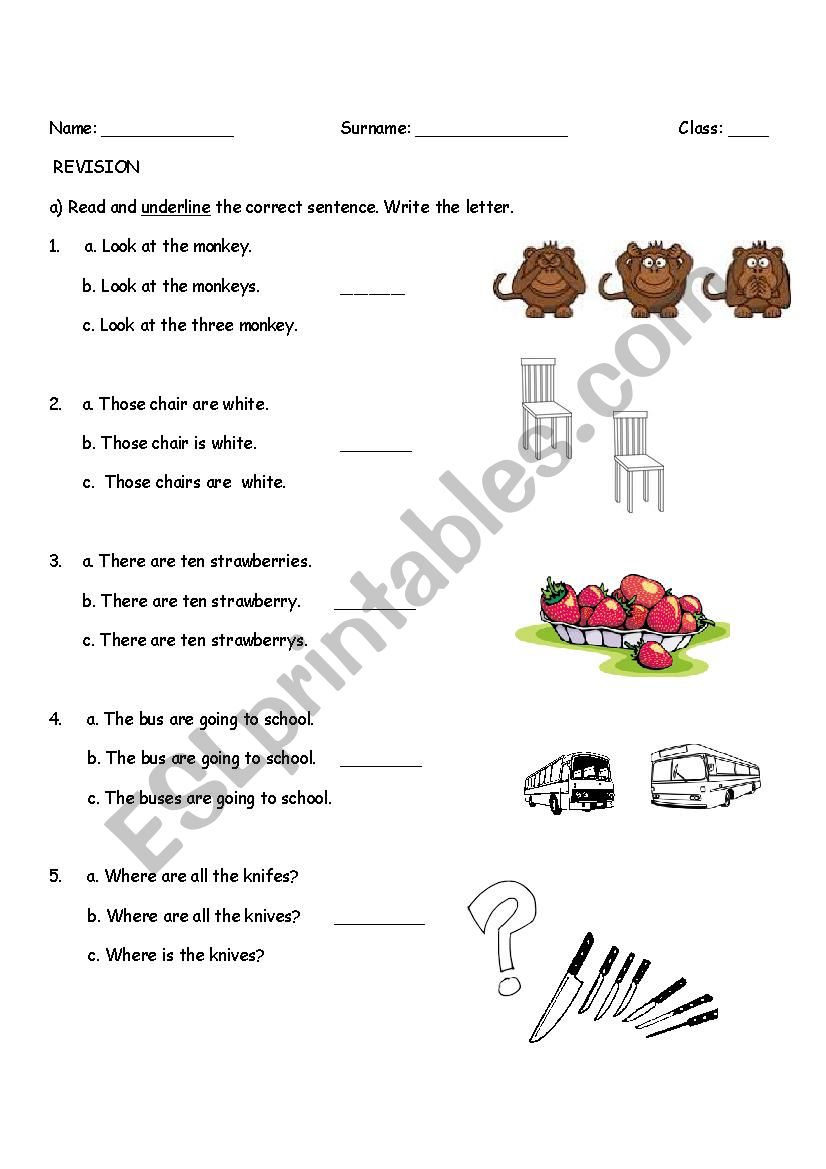 Plurals and am/is/are worksheet