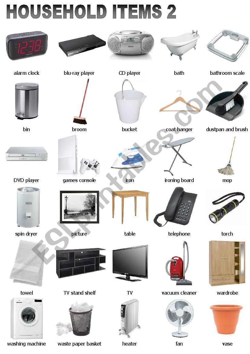 household items: English ESL worksheets pdf & doc