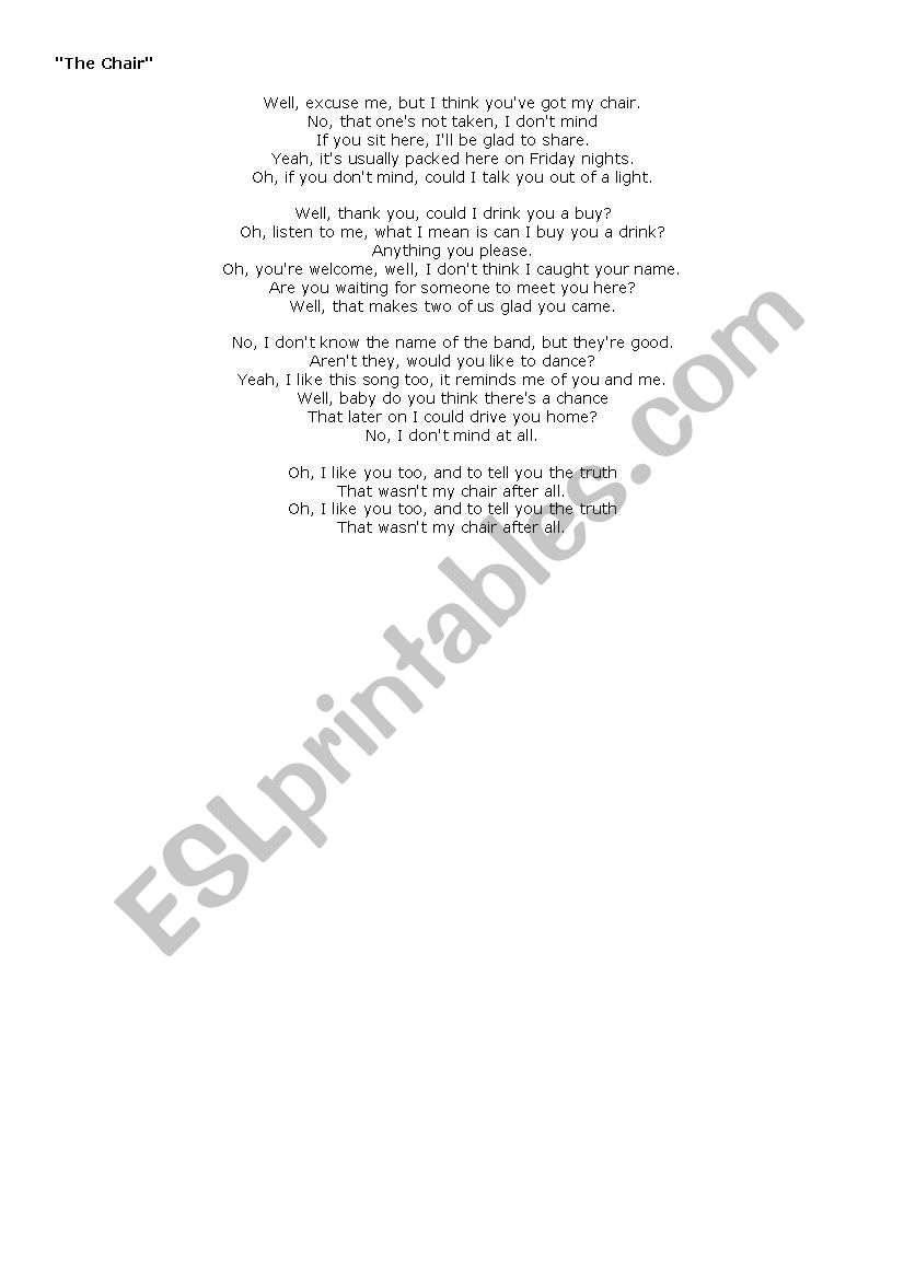 The Chair Song - ESL worksheet by PaolaP