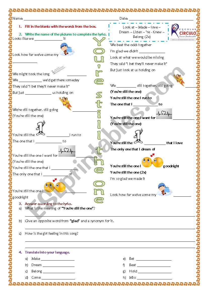 You´re still the one - by Shania Twain - ESL worksheet by Edyana