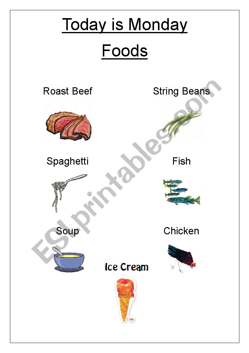 Today Is Monday Foods Vocabulary ESL Worksheet By Merylo