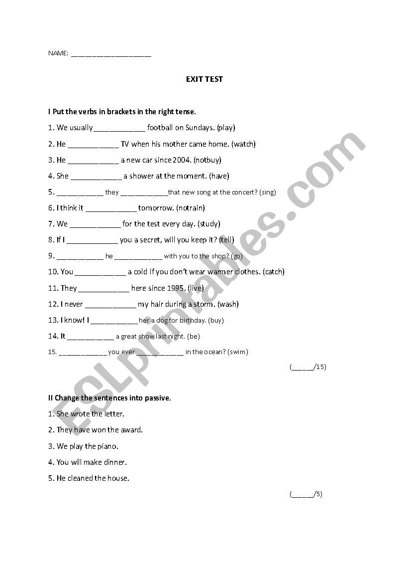 Project 2 exam 7th grade worksheet