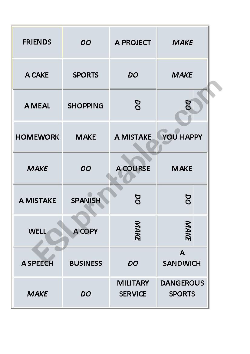 DOMINO collocations with DO and MAKE