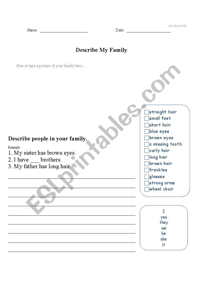 All About Me - My Family worksheet