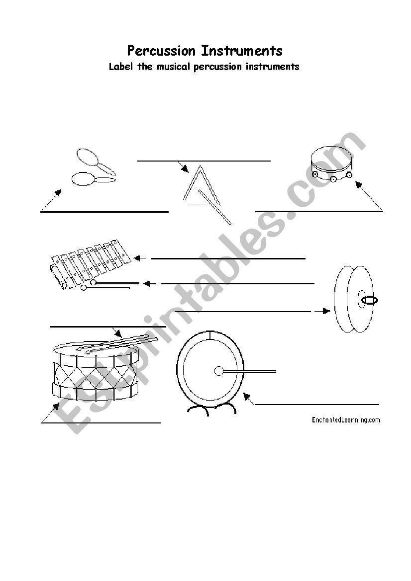 Percussion instruments worksheet