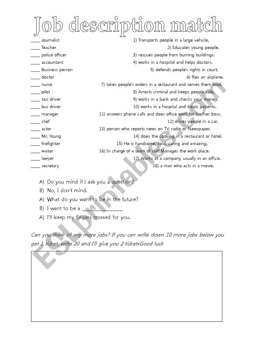 Job Match worksheet worksheet