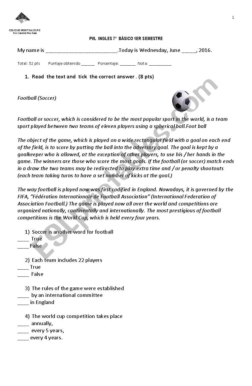 Global Test II worksheet