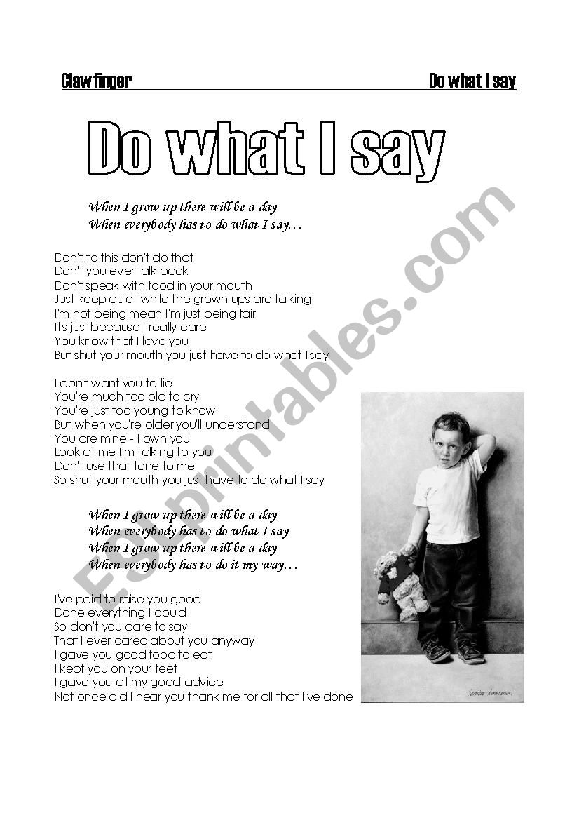 Clawfinger - Do what I Say worksheet