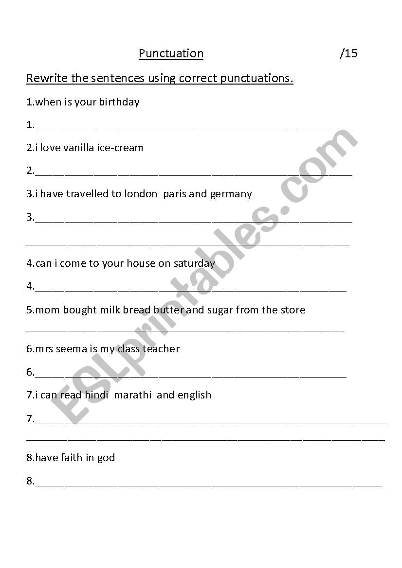 grammar punctuation worksheet