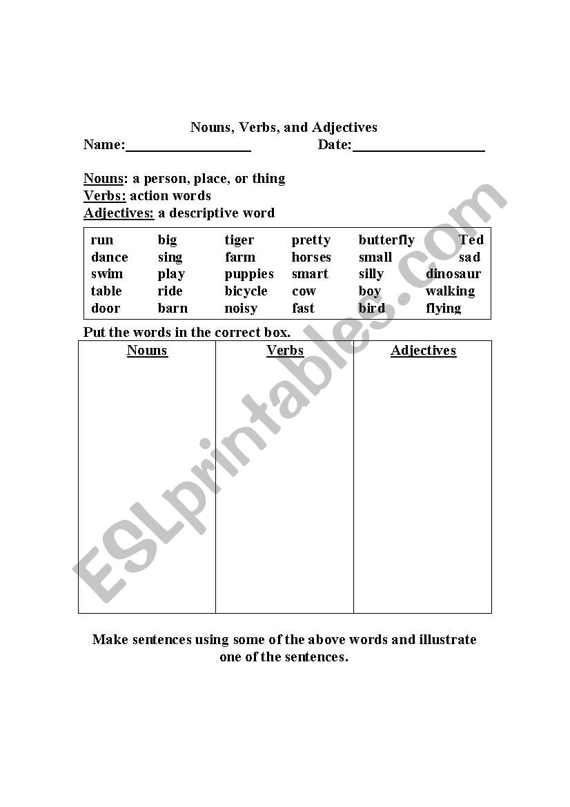 Noun Verb Or Adjective ESL Worksheet By Creativeminds