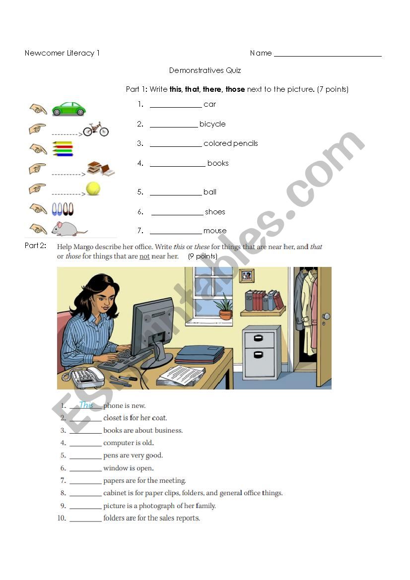 Demonstratives Quiz - this, that, these, those