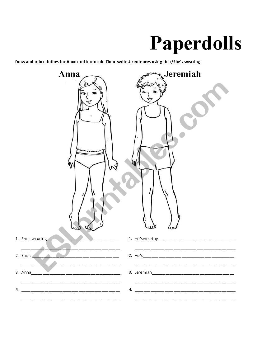 Paper Dolls - Clothes worksheet