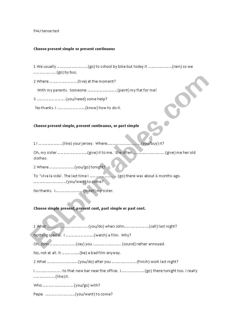 All kinds of tenses - ESL worksheet by saracarolinehancock