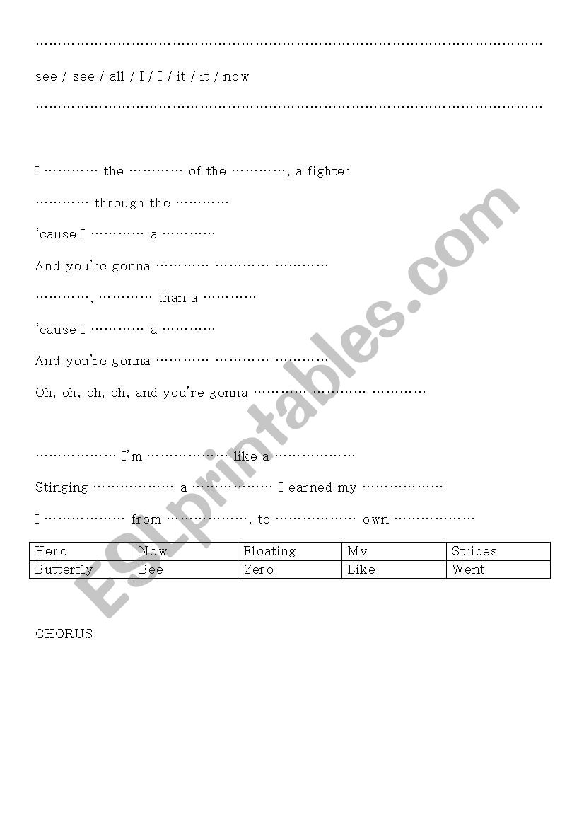 Song Roar Katy Perry - vocabulary practice - ESL worksheet by caiomachado