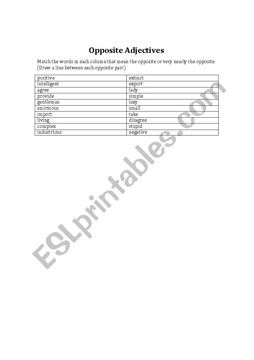 Opposite Adjectives Matching Activity