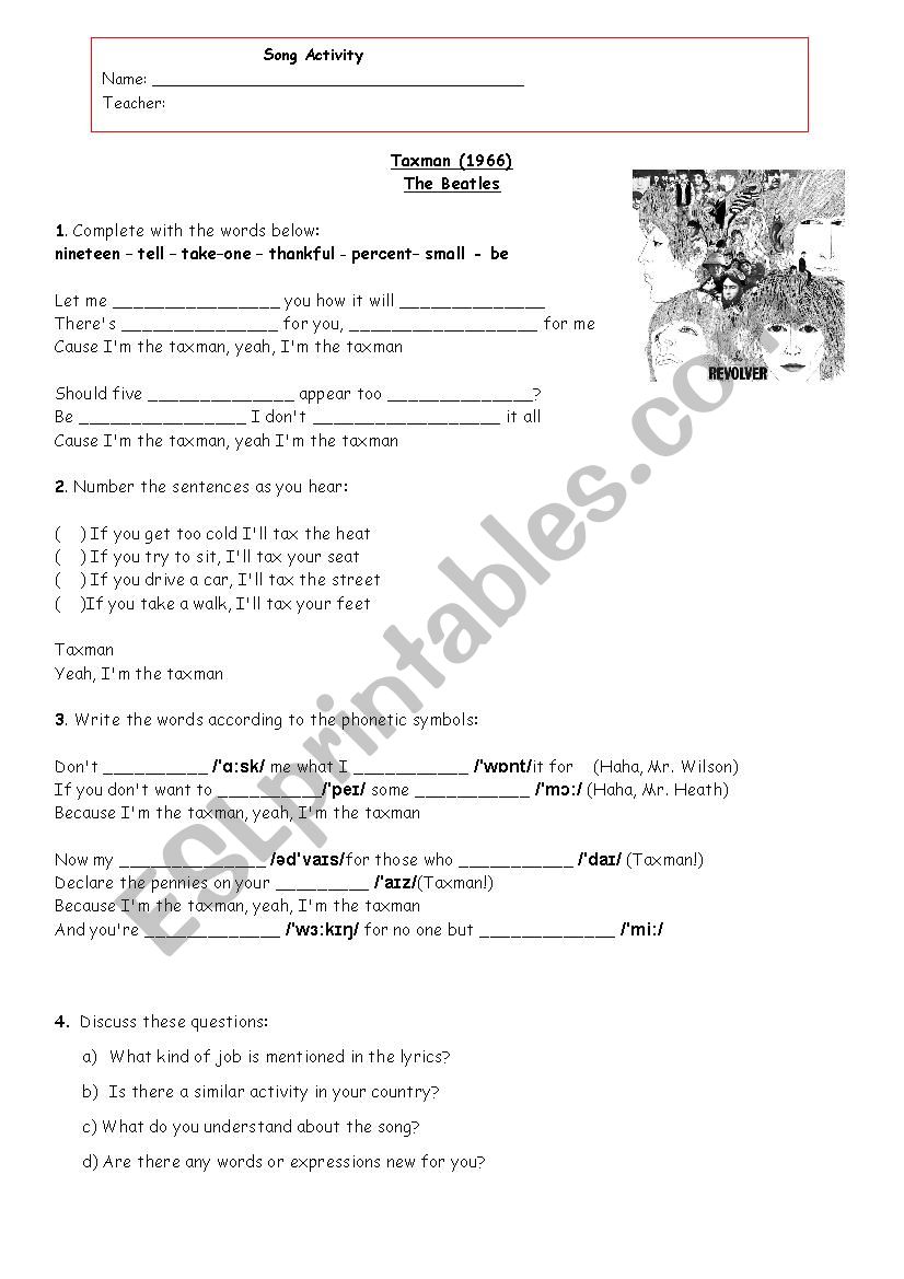 Song Activity - Tax man By The Beatles