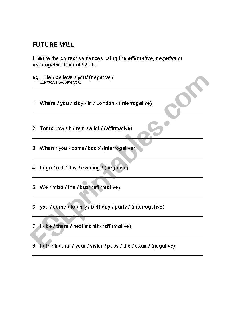 Future WILL worksheet