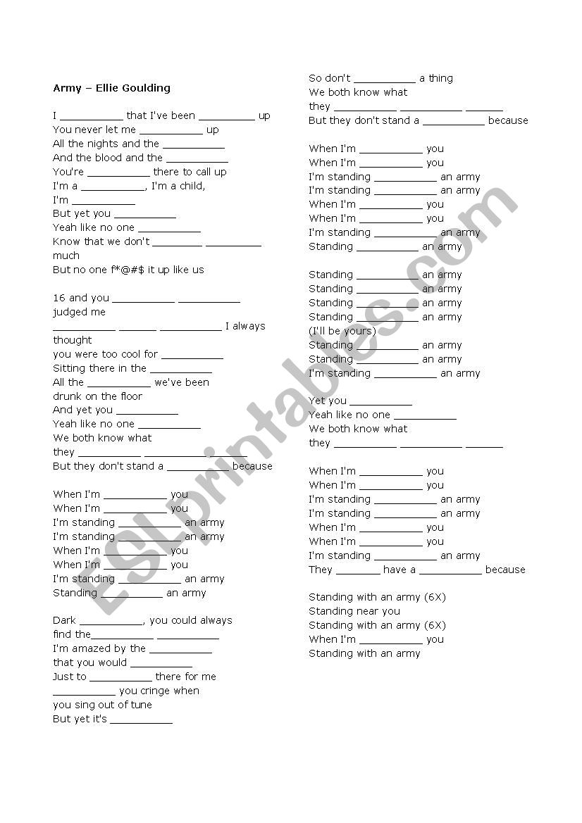 Army worksheet