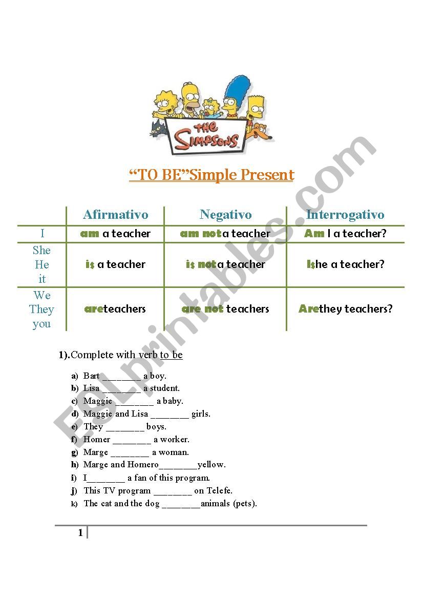 The Simpsons worksheet