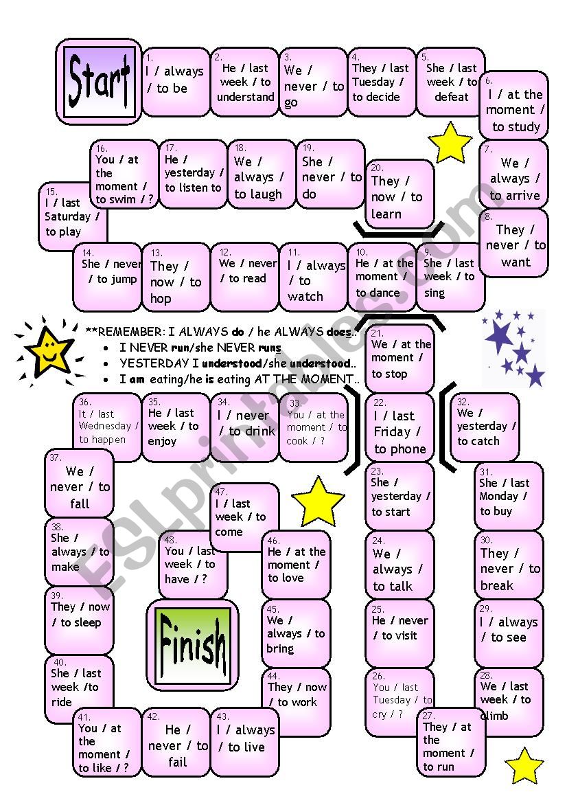 ORAL GAME TO PRACTICE THE PAST vs PRESENT TENSE - ESL worksheet by begocp