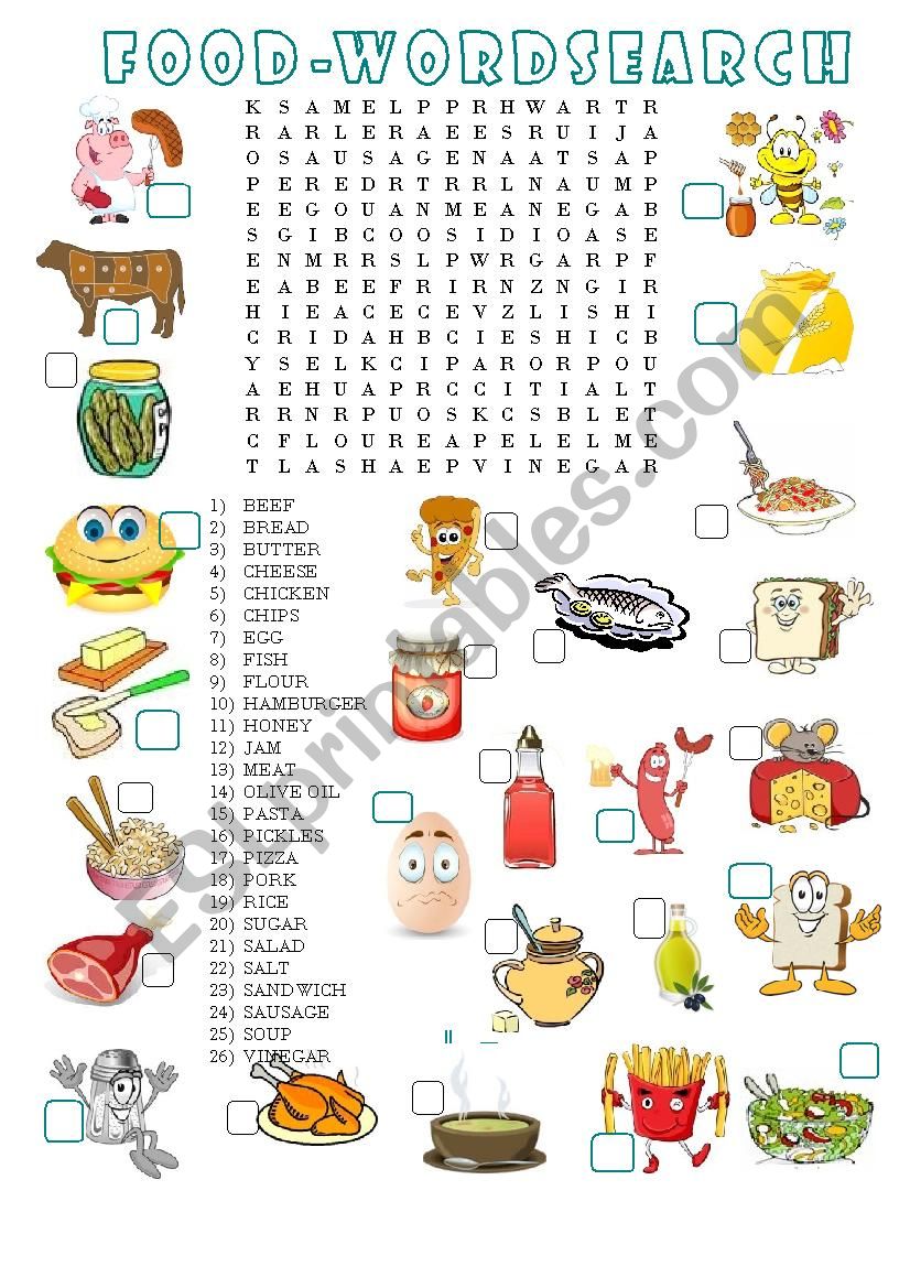 Food Word Search For Kids