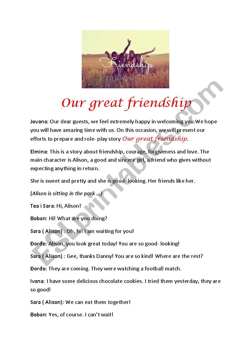 Our great frienship worksheet