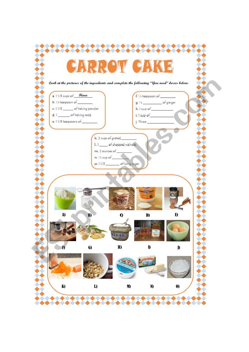 CARROT CAKE worksheet