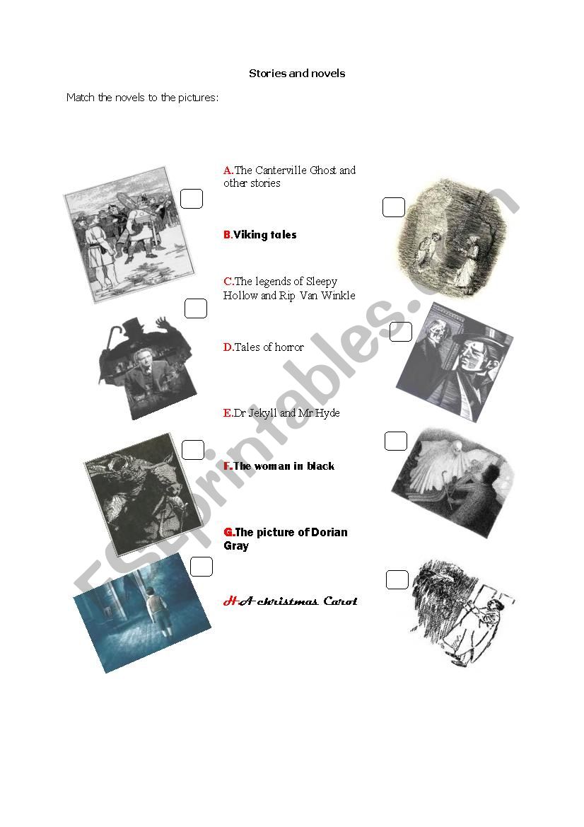 Stories and novels worksheet