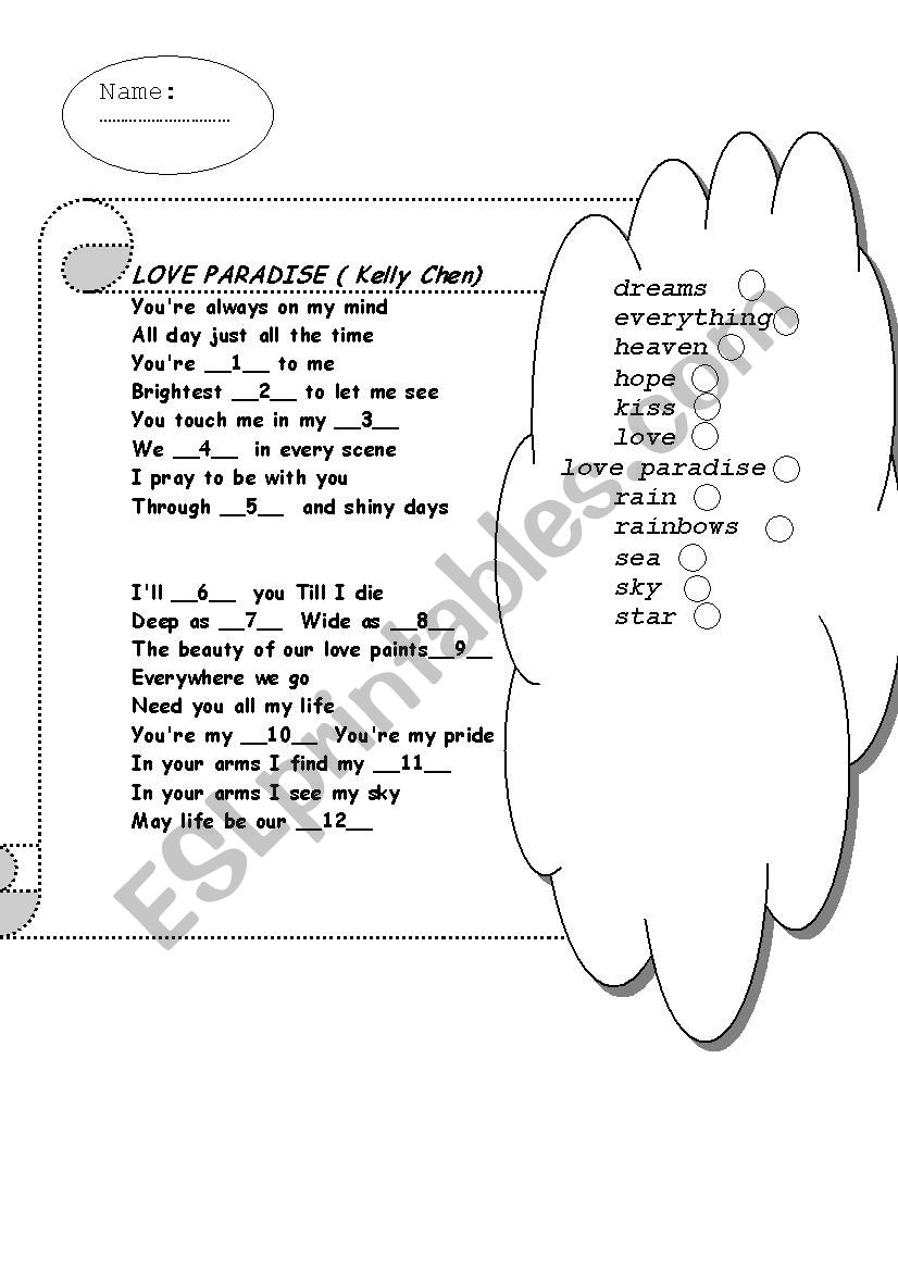 listening love paradise worksheet