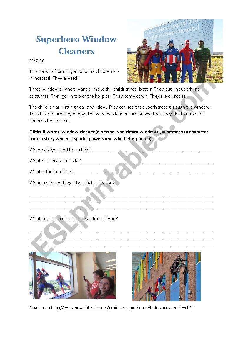 Super Hero Window Cleaners worksheet