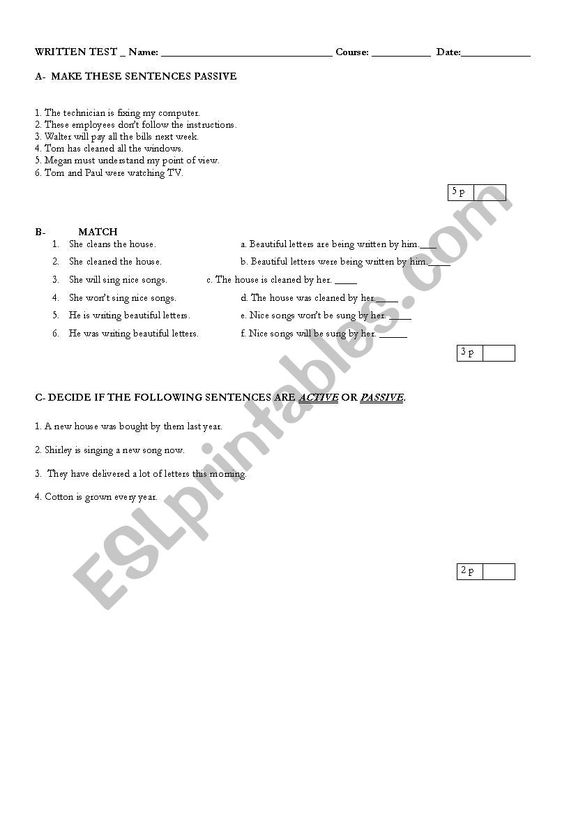 ACTIVE and PASSIVE voice worksheet