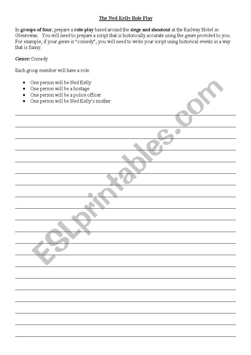Ned Kelly Role Play worksheet